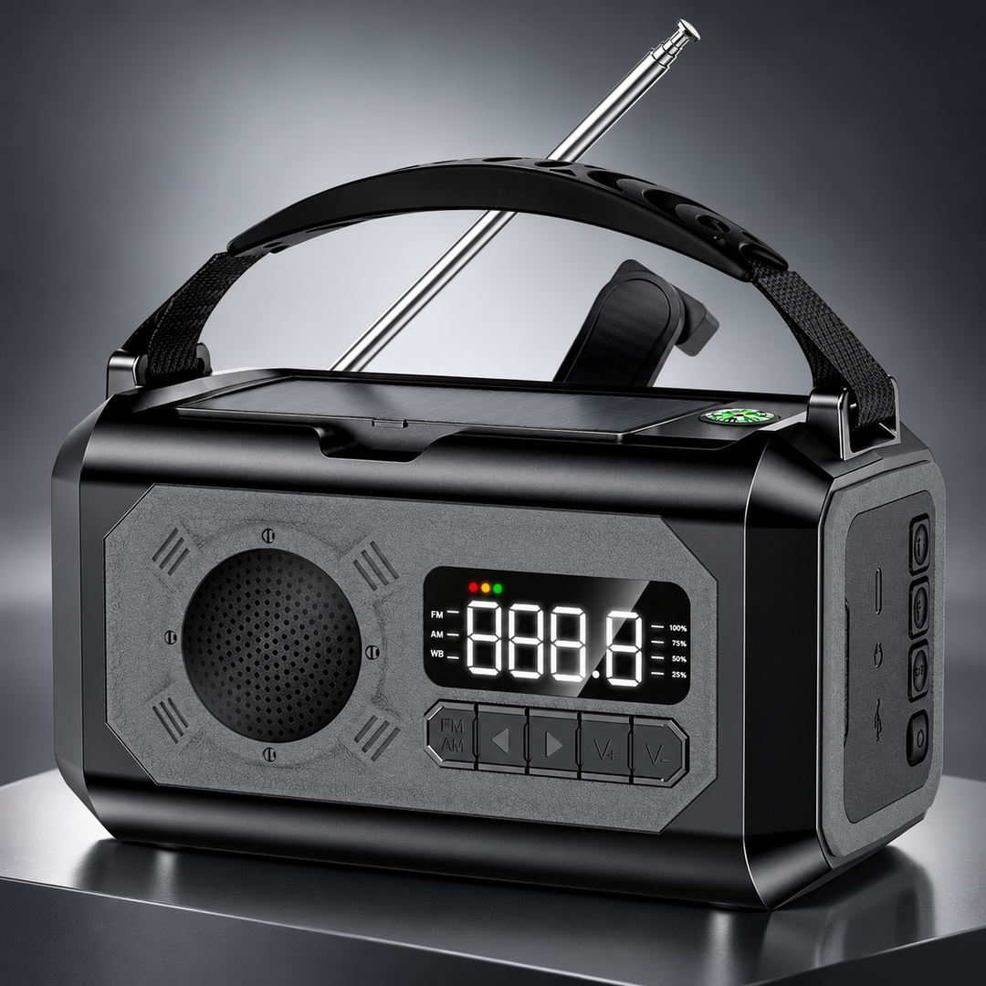 Wind Up Weather Radio 12000mAh Digital LCD NOAA Solar Kickstand