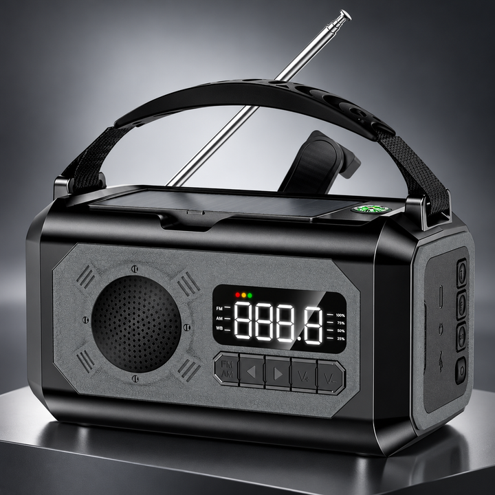 Wind Up Weather Radio 12000mAh Digital LCD NOAA Solar Kickstand