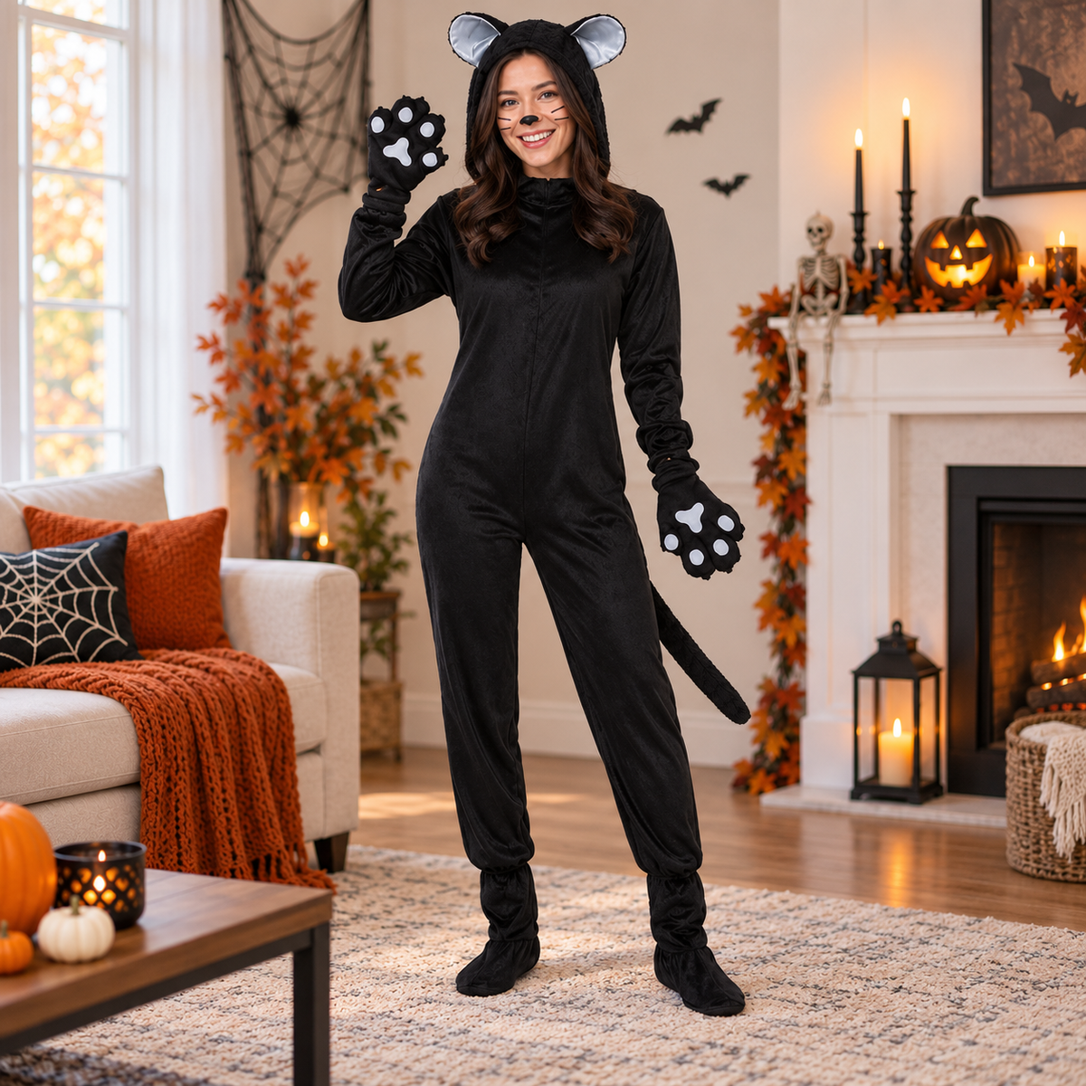 Halloween Black Cat Couple Cosplay Bodysuit for Family