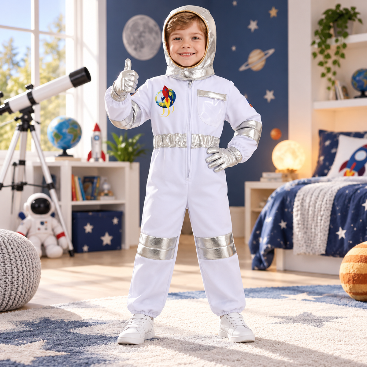 Kids Astronaut Costume White Space Suit with Gloves and Helmet