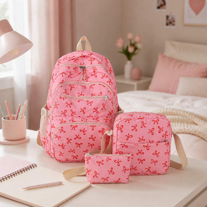Girls Large Capacity 3-Piece School Backpack Set with Crossbody Bag &amp; Pouch