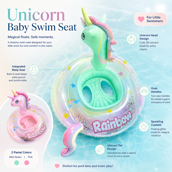 Unicorn Swim Ring Inflatable Pool Float Rainbow Sequined Kids Floatie