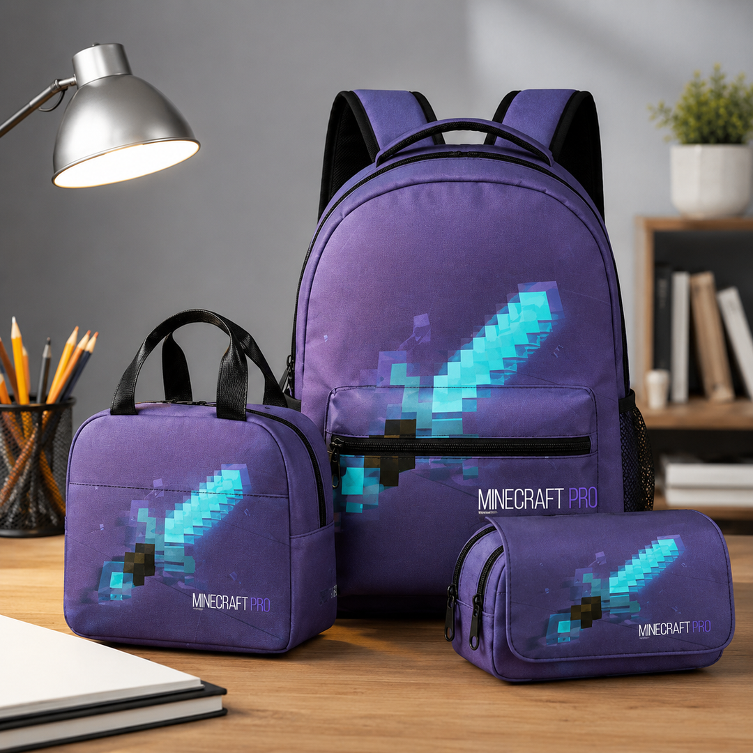 Minecraft Boys 3-Piece School Backpack Set with Lunch Bag &amp; Pencil Case