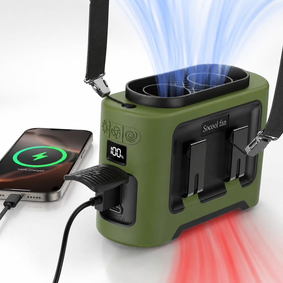 14500mAh Portable Waist Fan Dual Airflow Turbo Power Bank Outdoor