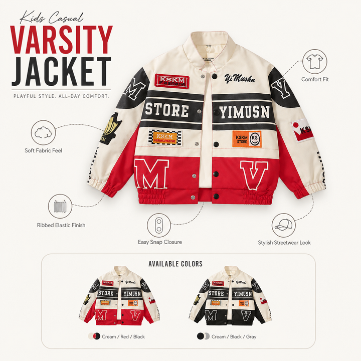 Boys Varsity Bomber Jacket Kids Racing Style Coat