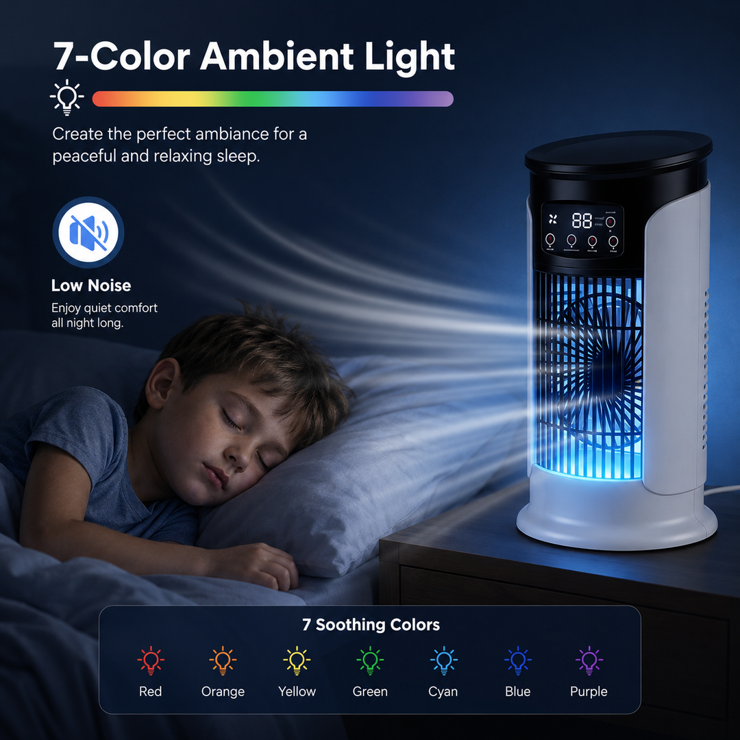 3-in-1 Portable Air Conditioner Fan 6 Speed Air Cooler Humidifier Night Light