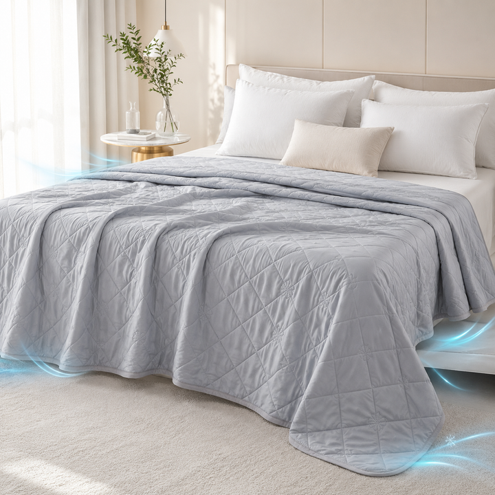 Cooling Silk Summer Quilt Ice-Cool Feel Solid Color Blanket for AC Room
