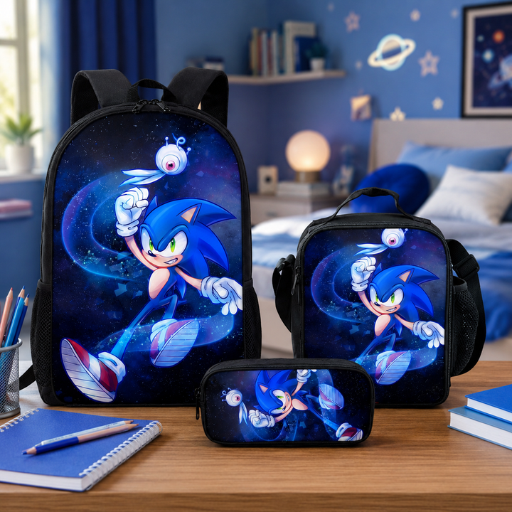 Sonic the Hedgehog Boys School Backpack 3-Piece Set with Lunch Bag &amp; Pencil Case