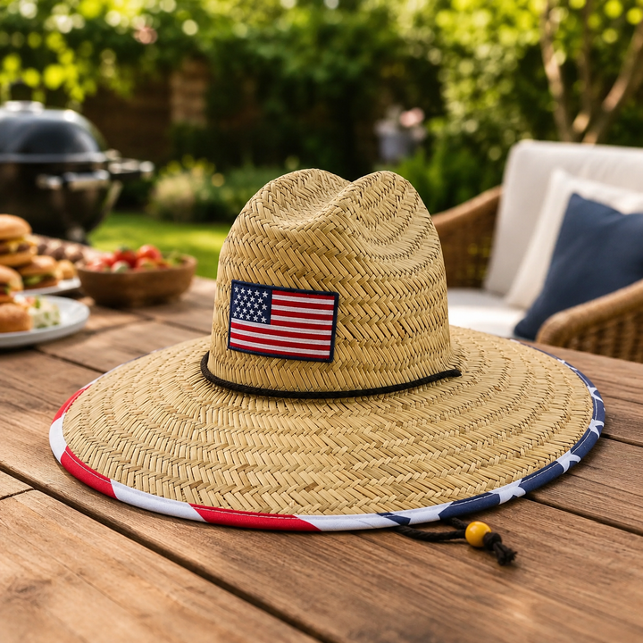 USA Flag Wide Brim Straw Sun Hat American Patriotic Beach Outdoor