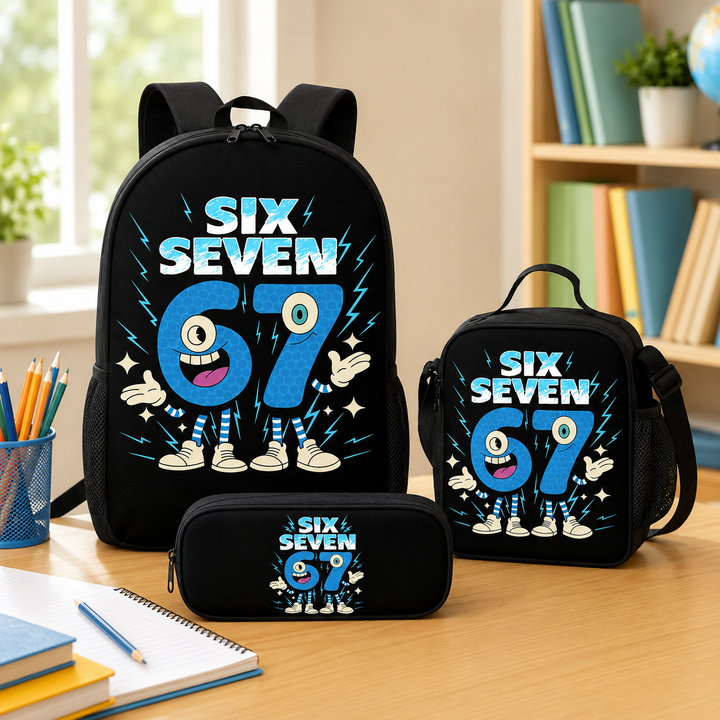 Six Seven 67 Kids 3-Piece School Backpack Set with Crossbody Bag &amp; Pencil Case