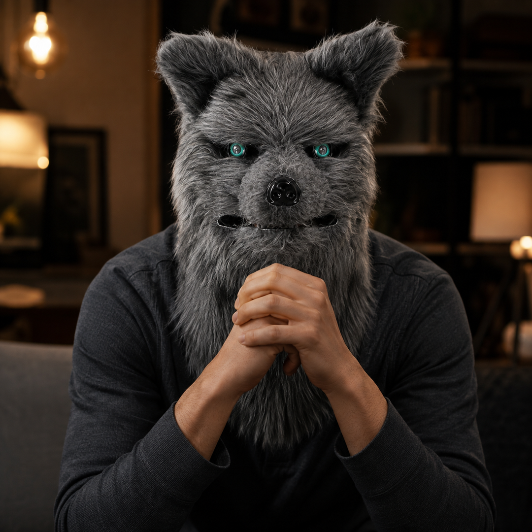 Plush Fox Mouth-Moving Animal Head Mask for Halloween Costume