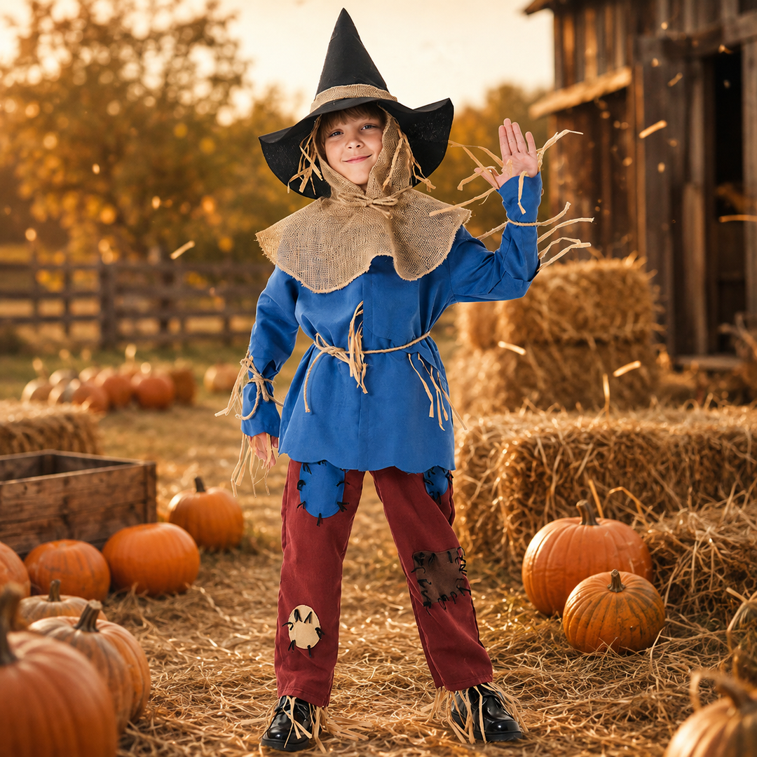 Kids Scarecrow Costume with Hat and Burlap Collar Halloween Costume