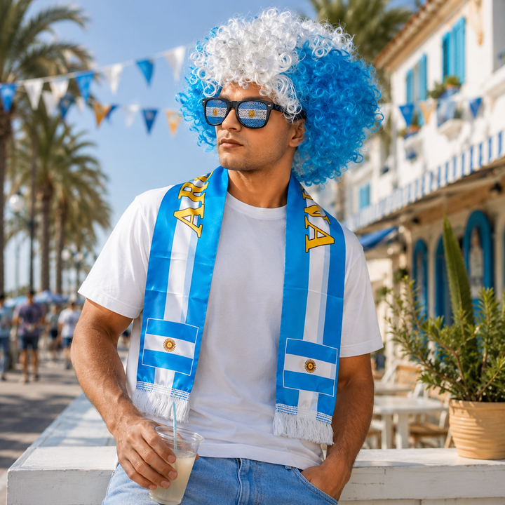 Country Flag Headband Afro Wig Hat Sports Fan Kit Sunglasses Scarf World Cup Independence Day