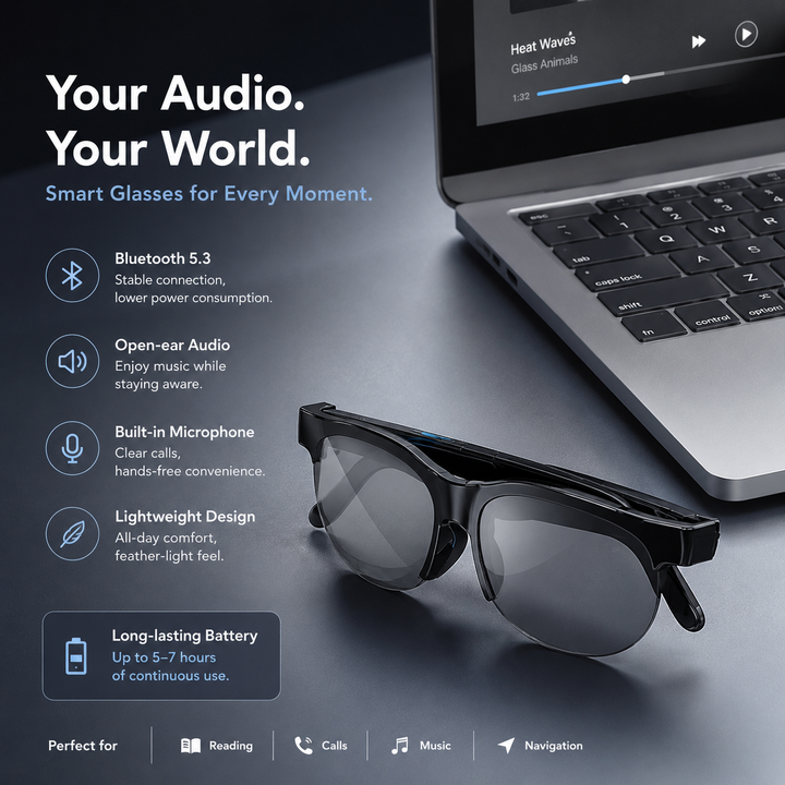 Smart Glasses AI Translation Bluetooth Audio Sunglasses Music Calls Recording