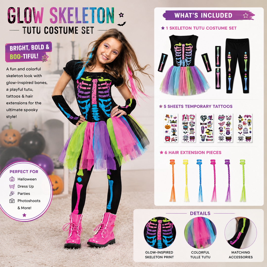 Colorful Skeleton Costume Tutu Dress for Girls Halloween Costume