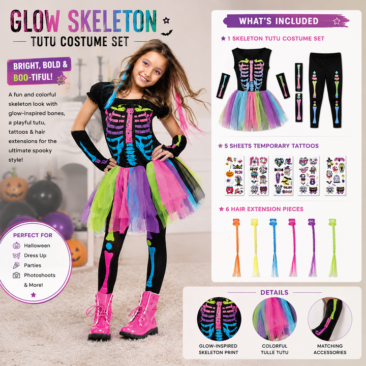 Colorful Skeleton Costume Tutu Dress for Girls Halloween Costume