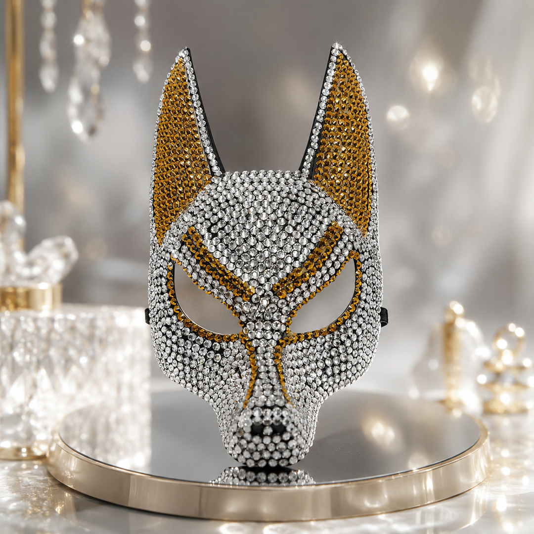 Rhinestone Wolf Halloween Mask Half Face Animal Masquerade Mask