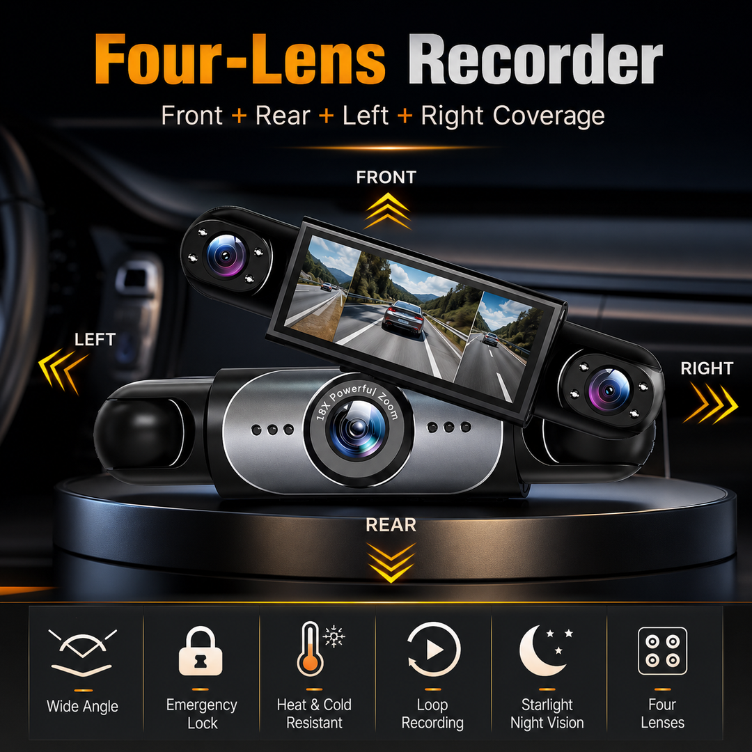 Dash Cam 4 Channel 1080P 360 Degree Front Rear Side Camera with 64GB Card