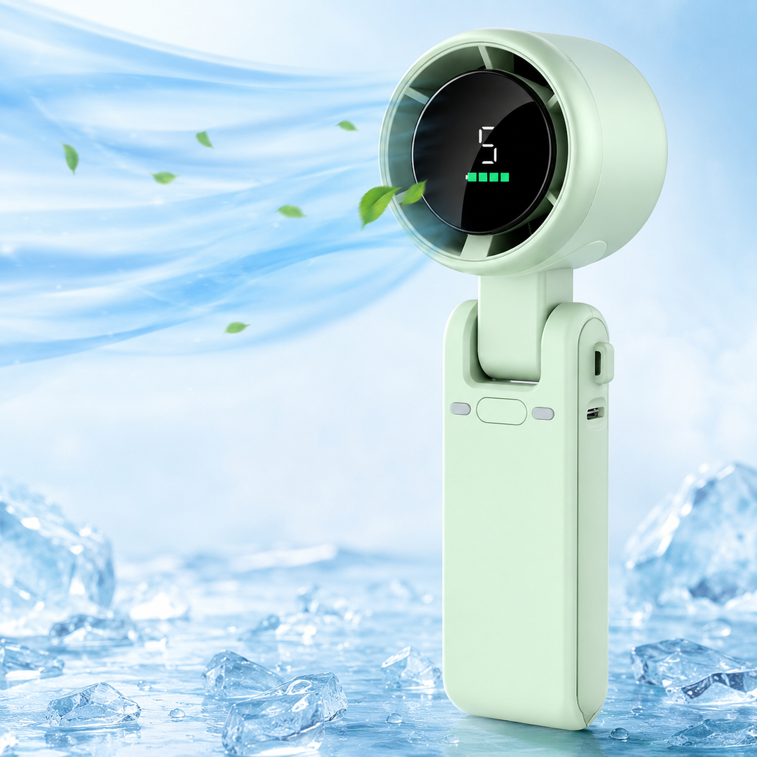 3-in-1 Turbo Foldable Handheld Fan 5-Speed LED Display Travel Camping