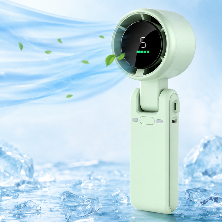 3-in-1 Turbo Foldable Handheld Fan 5-Speed LED Display Travel Camping