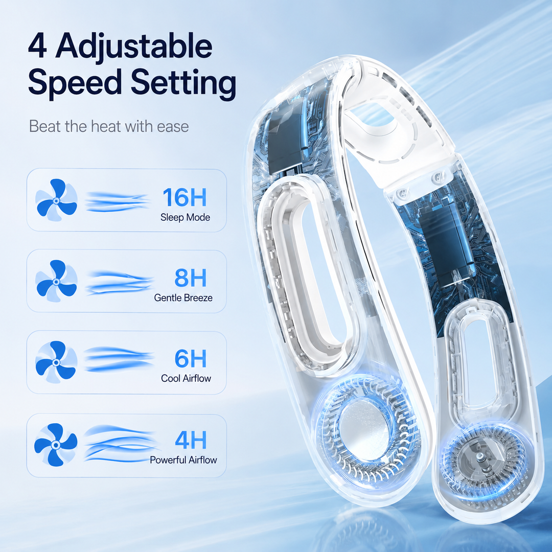 Bladeless Neck Fan 5200mAh Portable Rechargeable 4 Speed 360 Cooling Fan