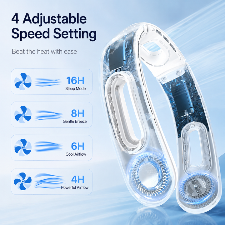 Bladeless Neck Fan 5200mAh Portable Rechargeable 4 Speed 360 Cooling Fan