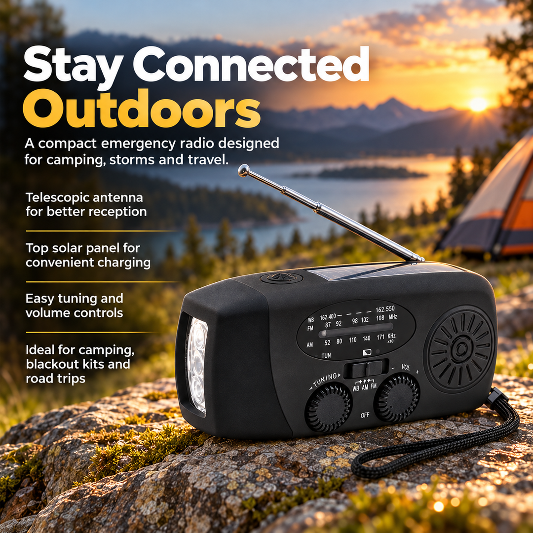 Wind Up Radio NOAA AM FM Solar Phone Charger Flashlight Wrist Strap