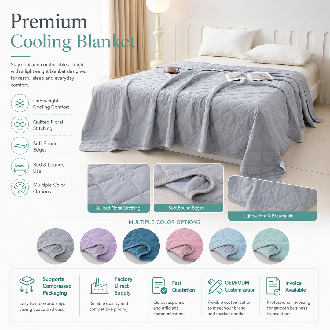 Cooling Silk Summer Quilt Ice-Cool Feel Solid Color Blanket for AC Room