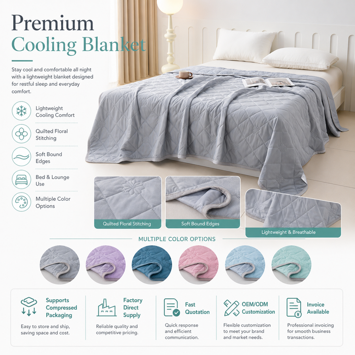 Cooling Silk Summer Quilt Ice-Cool Feel Solid Color Blanket for AC Room