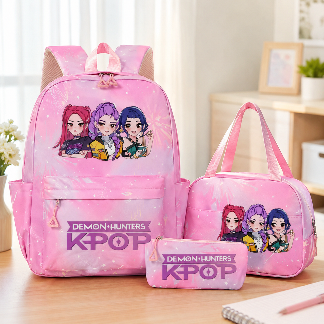 Girls KPop Demon Hunters School Backpack Set with Lunch Bag and Pencil Case