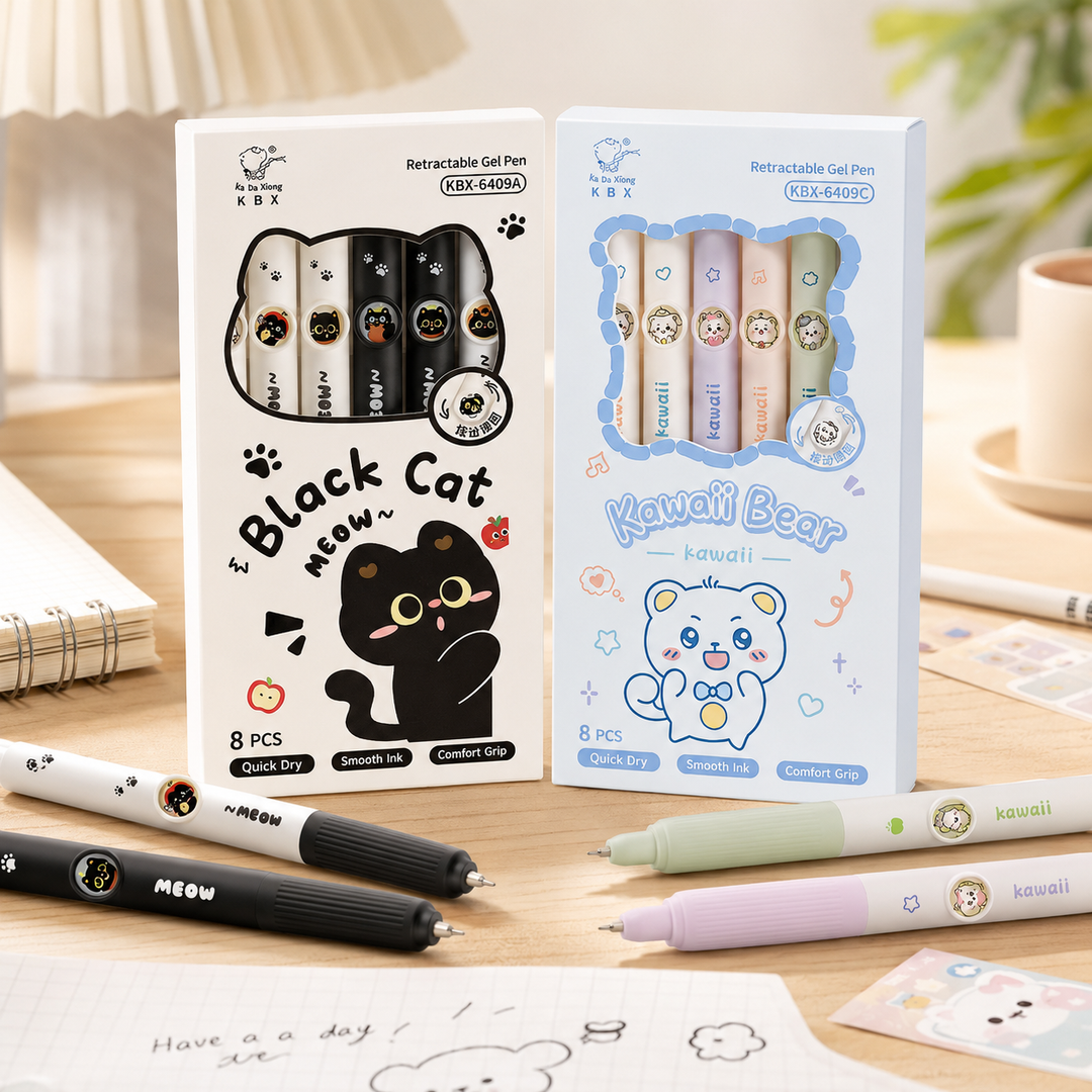 Cute Cat Retractable Gel Pen Set for Students