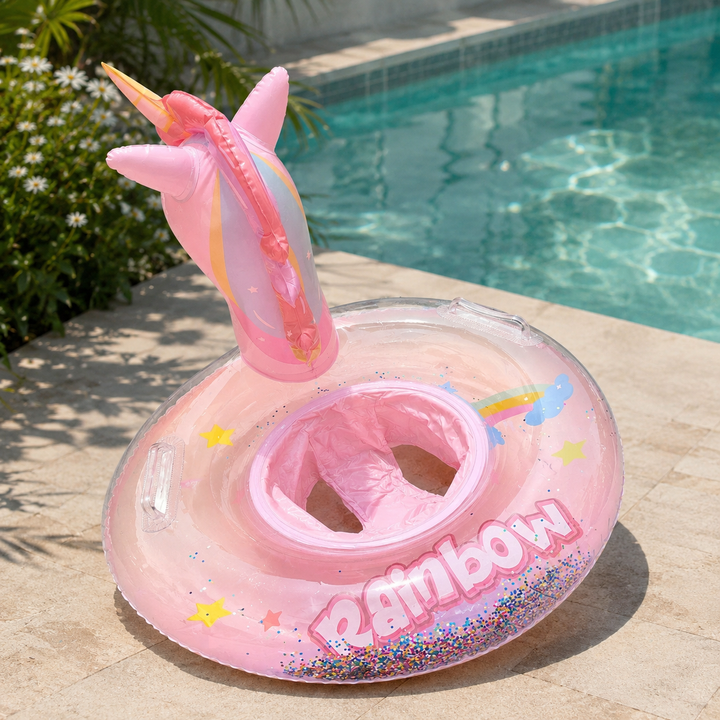 Unicorn Swim Ring Inflatable Pool Float Rainbow Sequined Kids Floatie