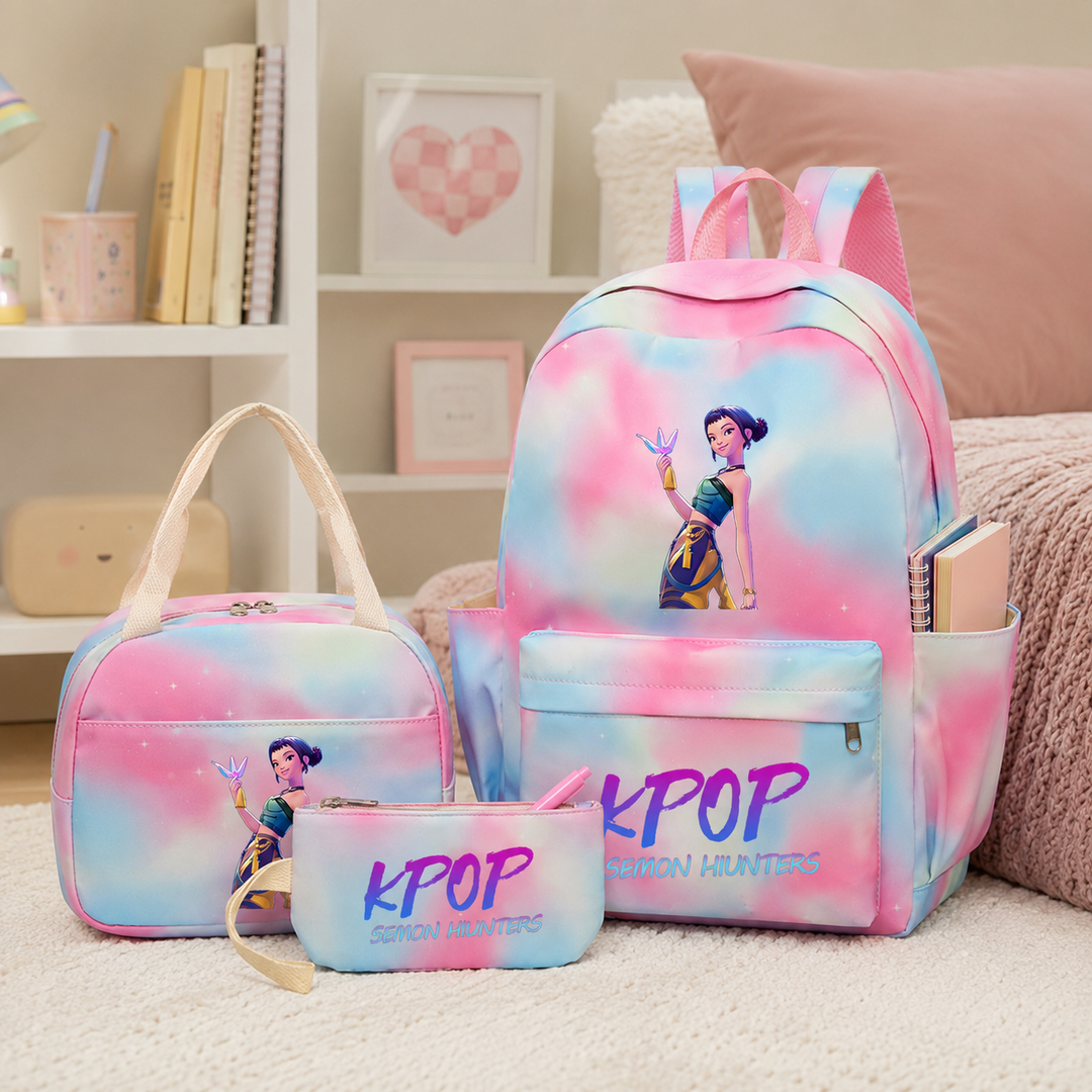 KPop Demon Hunters School Backpack Set with Lunch Bag and Pencil Case Watercolor