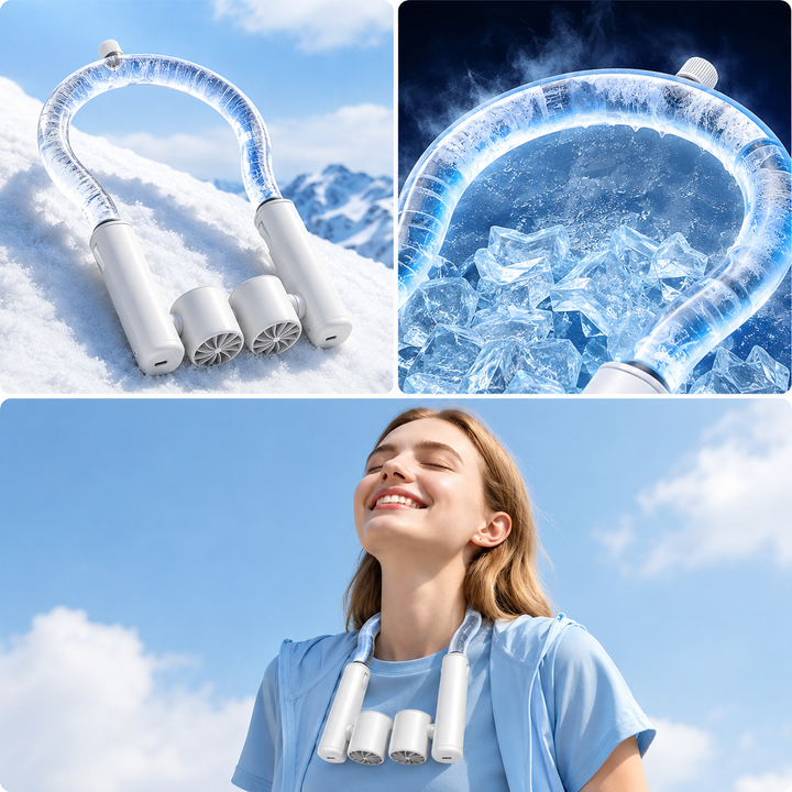 Detachable Ice-Cool Neck Fan 360 Freezable Ice Ring 3-Speed Hands-Free