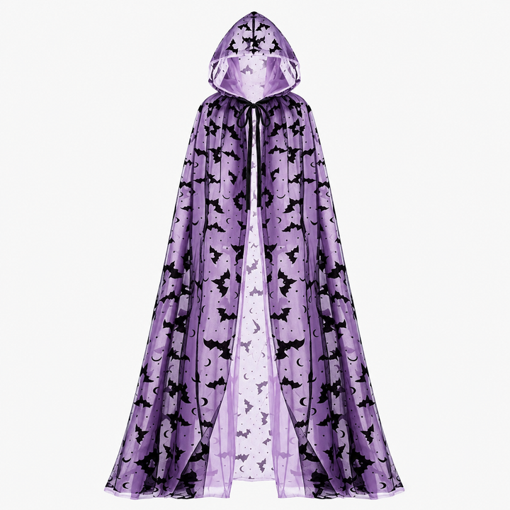 Bat Print Mesh Cape Halloween Costume Cloak