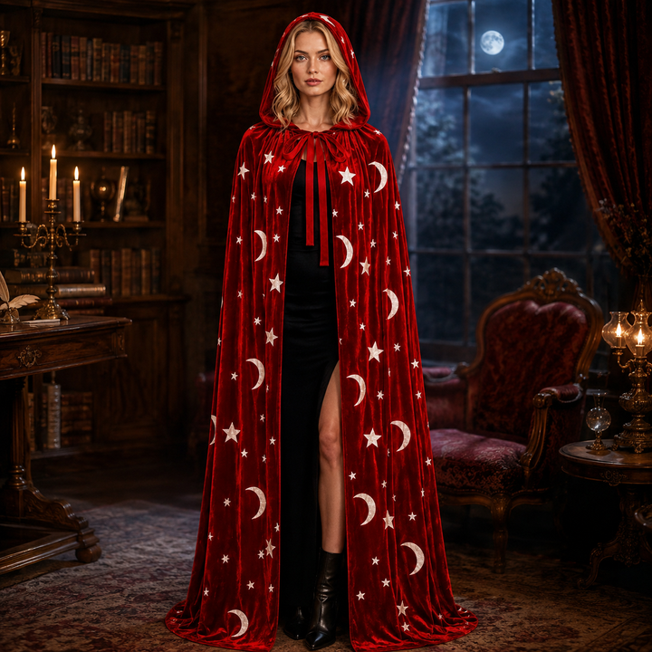 Star and Moon Velvet Cape Costume Wizard Halloween Costume