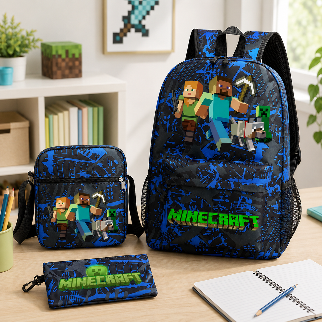 Minecraft Story Mode 3-Piece School Backpack Set with Crossbody Bag &amp; Pencil Case