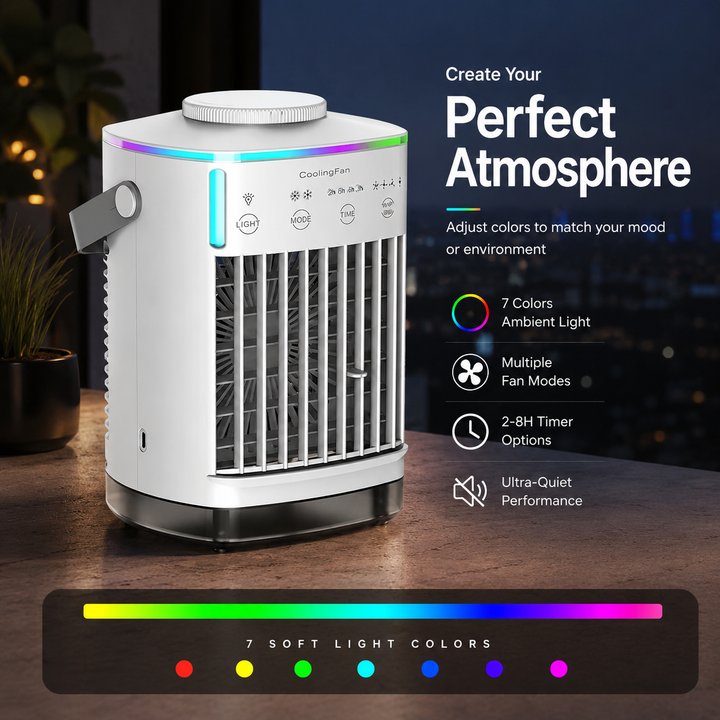 Mini Portable Air Conditioner Fan 4-in-1 USB Air Cooler Humidifier 8H Timer