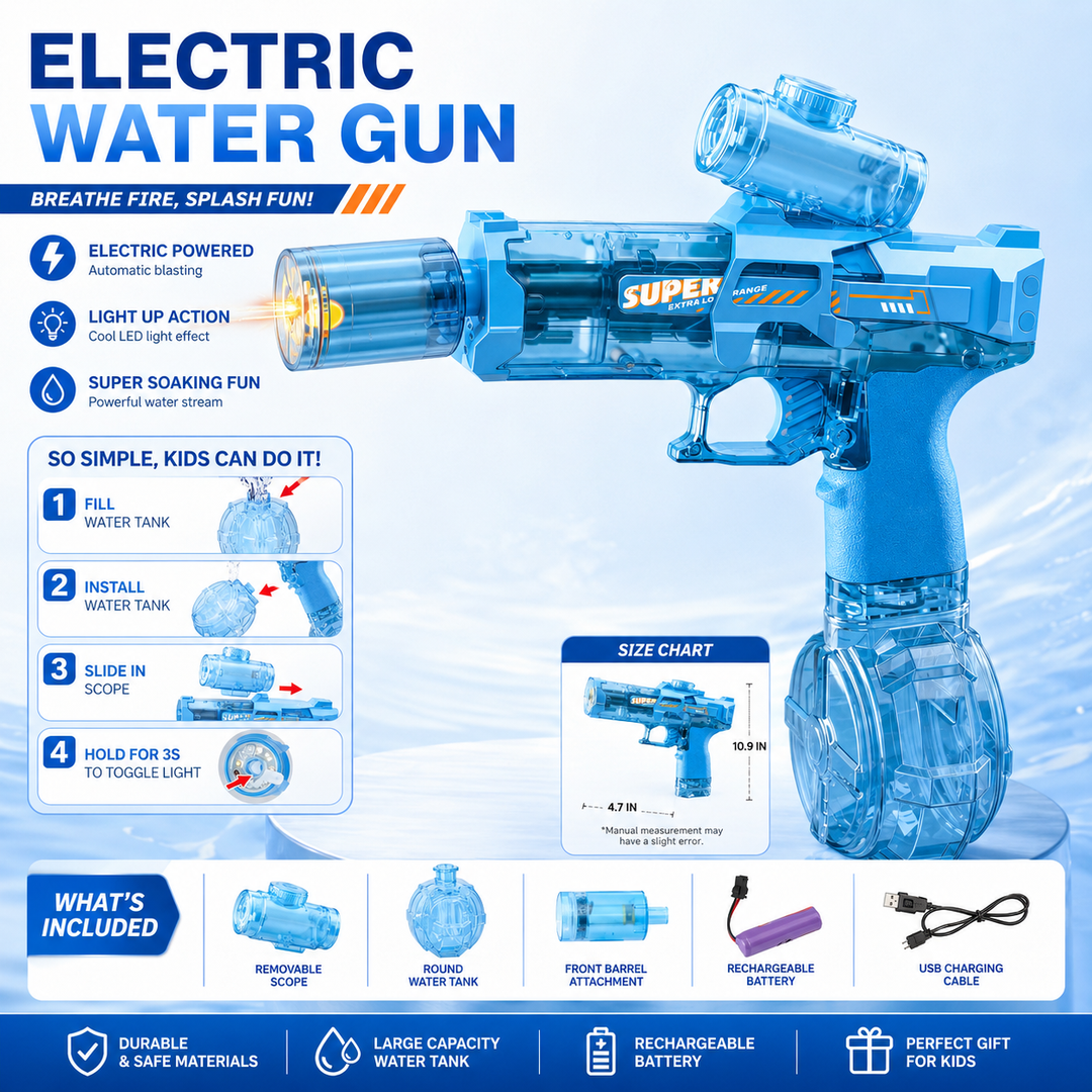 Rechargeable Electric Water Gun LED Lights 26ft Range Summer Kids Adults Gift