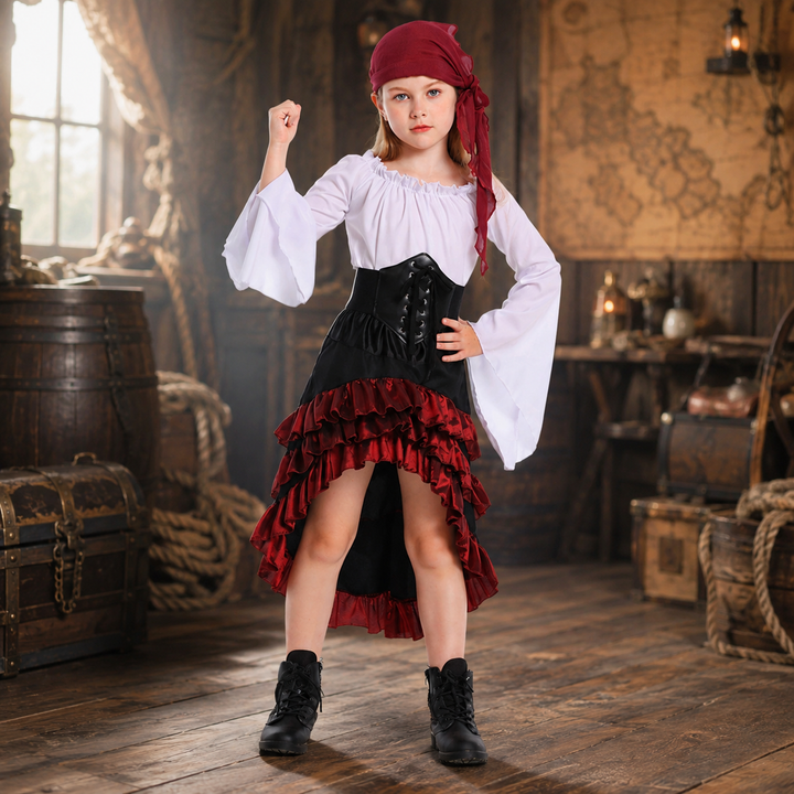 Girls Pirate Costume Ruffle Skirt Halloween Costume