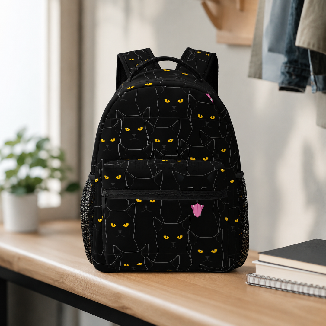 Black Cat Girls Lightweight Casual School Backpack
