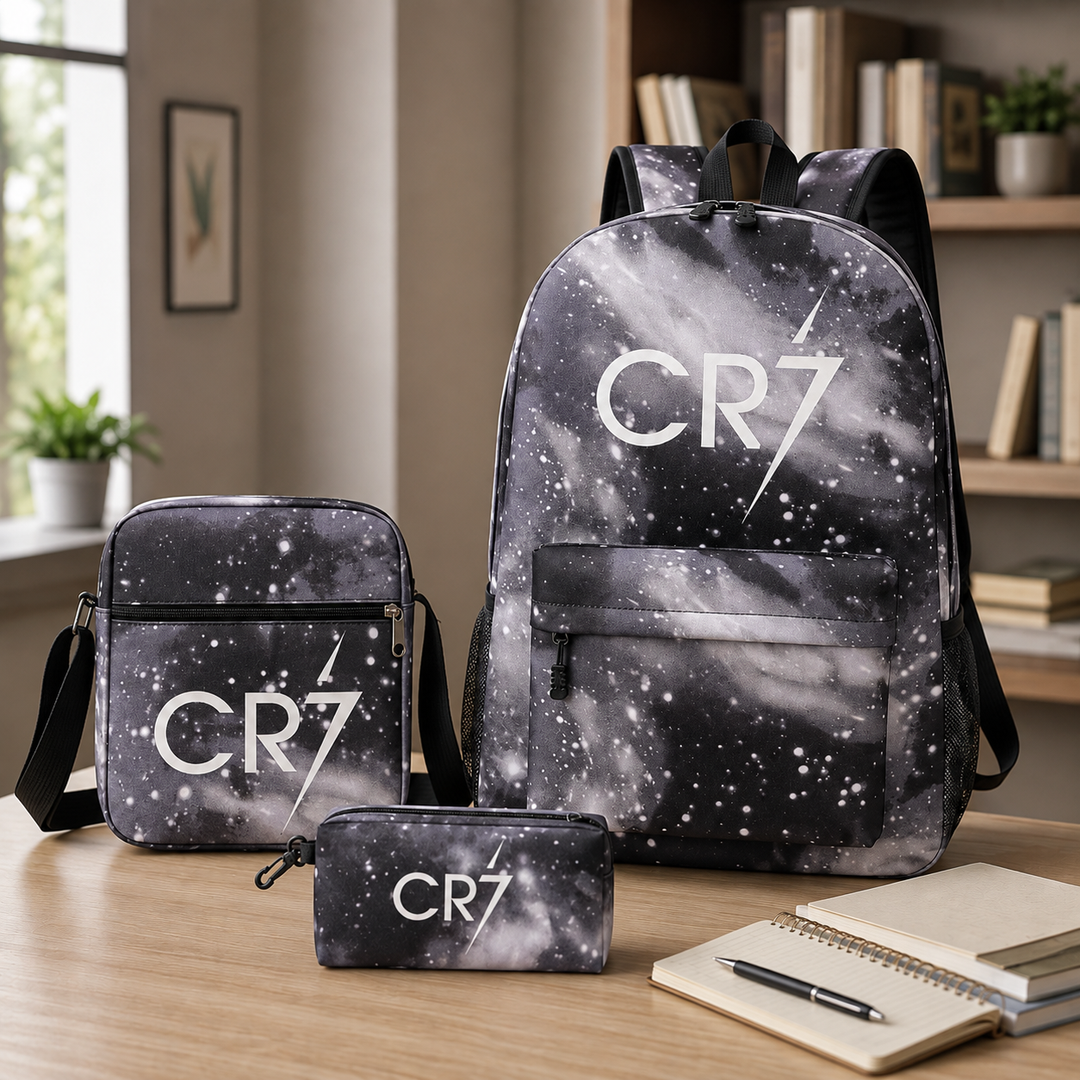 Football School Backpack 3-Piece Set with Shoulder Bag &amp; Pencil Case