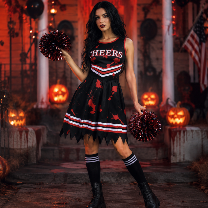 Kids Halloween Pirate Cheerleader Costume Performance Outfit Digital Print Cosplay Party Set