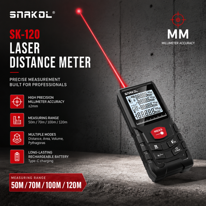 Laser Distance Meter Rangefinder Digital Measuring Tool 50M 100M 120M