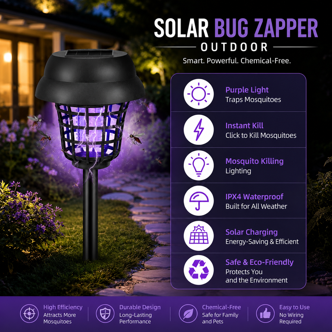 Solar Powered Outdoor Mosquito Killer Bug Zapper LED Light