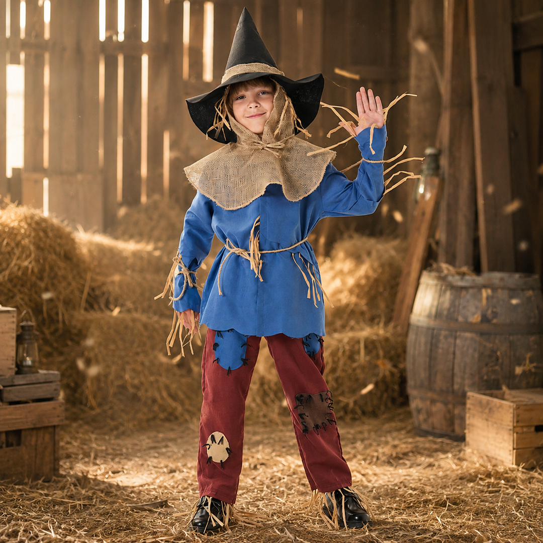 Kids Scarecrow Costume with Hat and Burlap Collar Halloween Costume