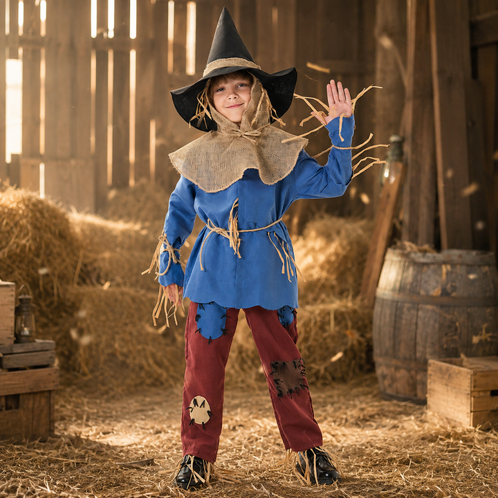 Kids Scarecrow Costume with Hat and Burlap Collar Halloween Costume