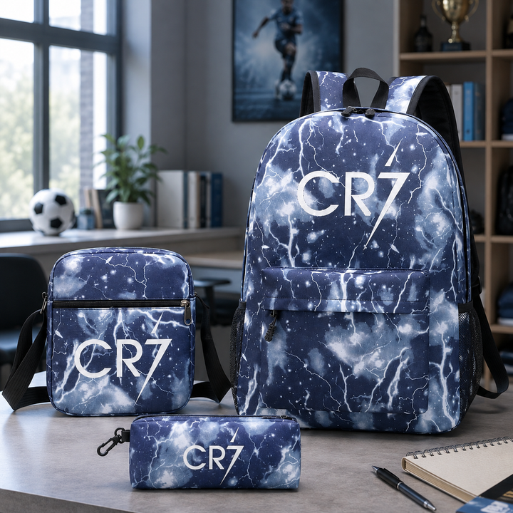 Football School Backpack 3-Piece Set with Shoulder Bag &amp; Pencil Case