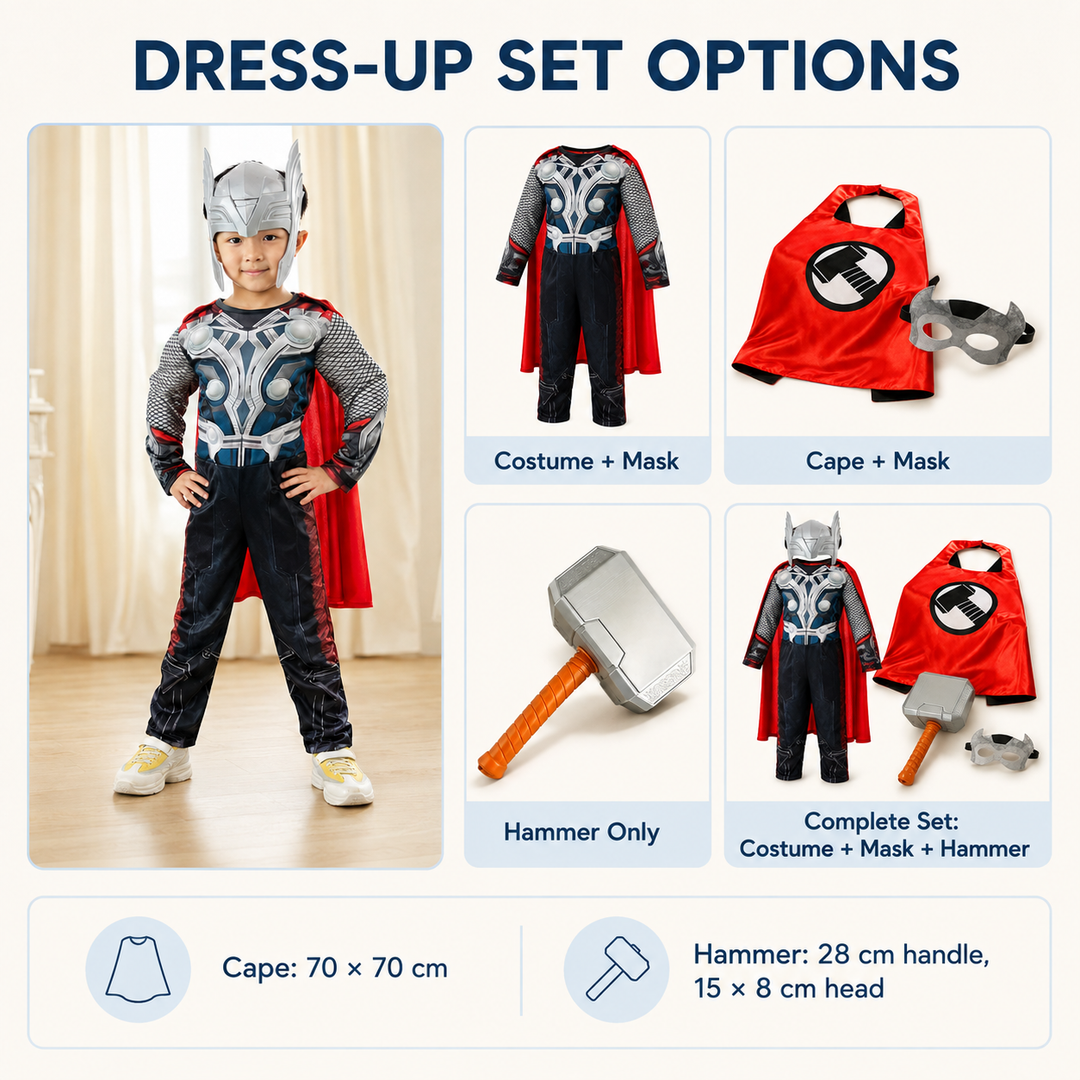 Thor Kids Muscle Costume with Cape and Helmet for Halloween