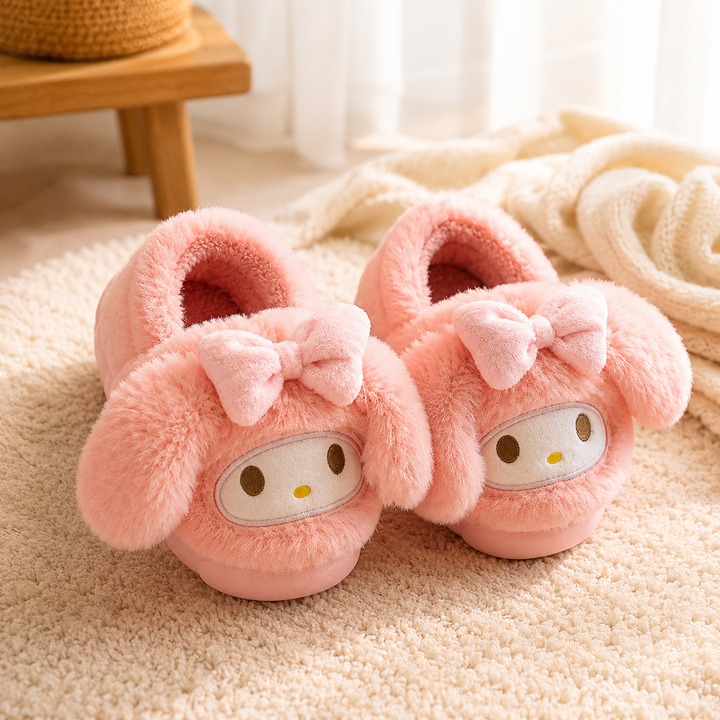 Cute Cartoon Plush Slippers Kids Winter Indoor Soft Warm Shoes